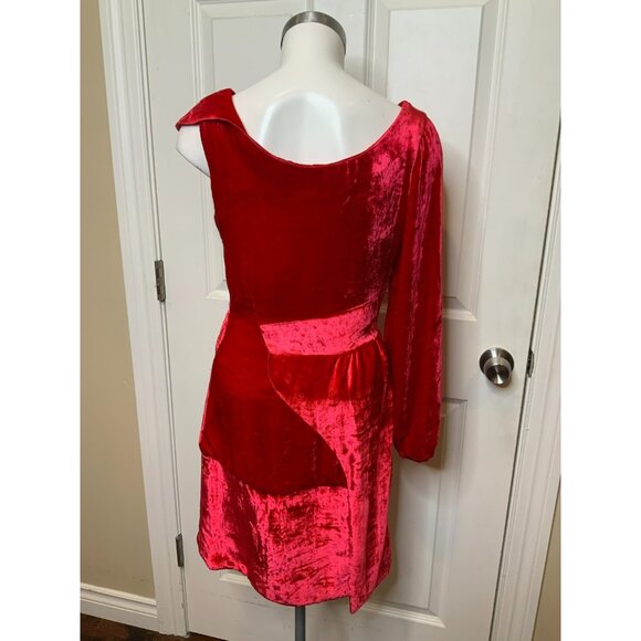 Michael Van Der Ham Red Velvet One Sleeve Mini Holiday Dress, Size 6 US | 10 UK - Picture 5 of 7
